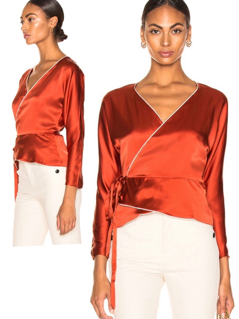 NICHOLAS Rust-Red Satin Wrap Blouse